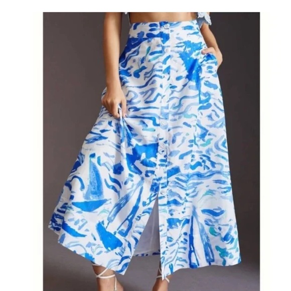 Anthropologie Maeve Women’s Blue A-line Button-Front Midi Skirt - Picture 8 of 8